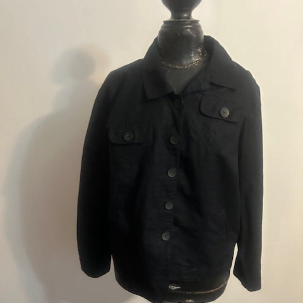 Kohl's Black Linen blend 2 front pocket button front blazer, size XL